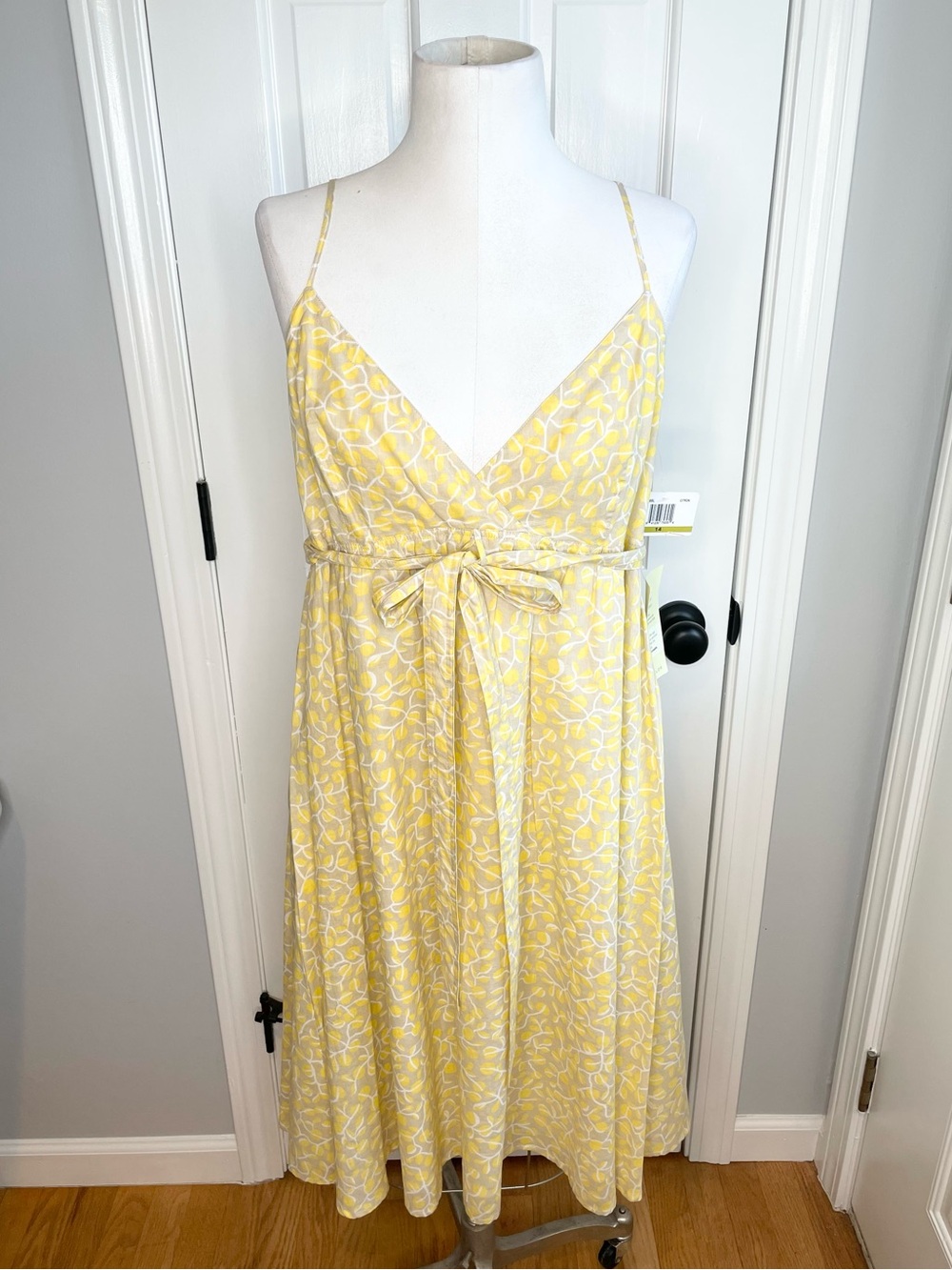 Morgan McFeeters Yellow and White Floral Tie-Waist Midi Dress cotton